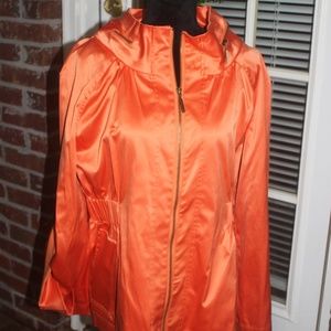 J H COLLECTIBLES Orange Lined Jacket Hood Long sleeve roll tab size Large EUC …